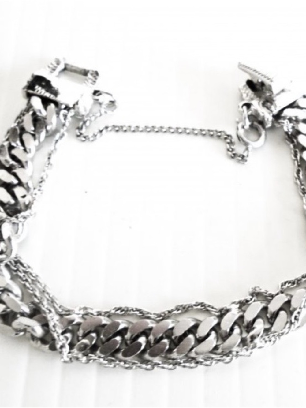 Vintage Goldette NY Layered Triple Strand Chain Link Bracelet in Silver